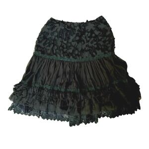 Ariella Black Ruffle Lace Tiered Layered Skirt L Whimsigoth Dark Romantic Fairy